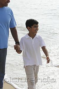 PictureIndia - Father holding son's hand while walking on beach